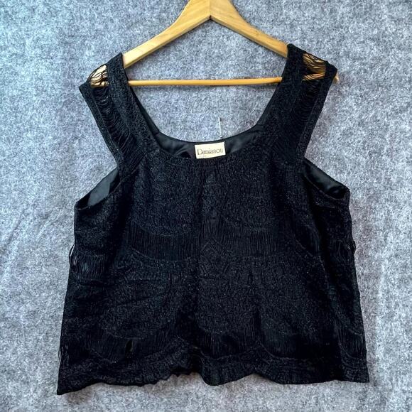 Vintage Damianou Crop Top Womens Large Black Scallop Goth Dark Fairy Wednesday - Picture 1 of 5